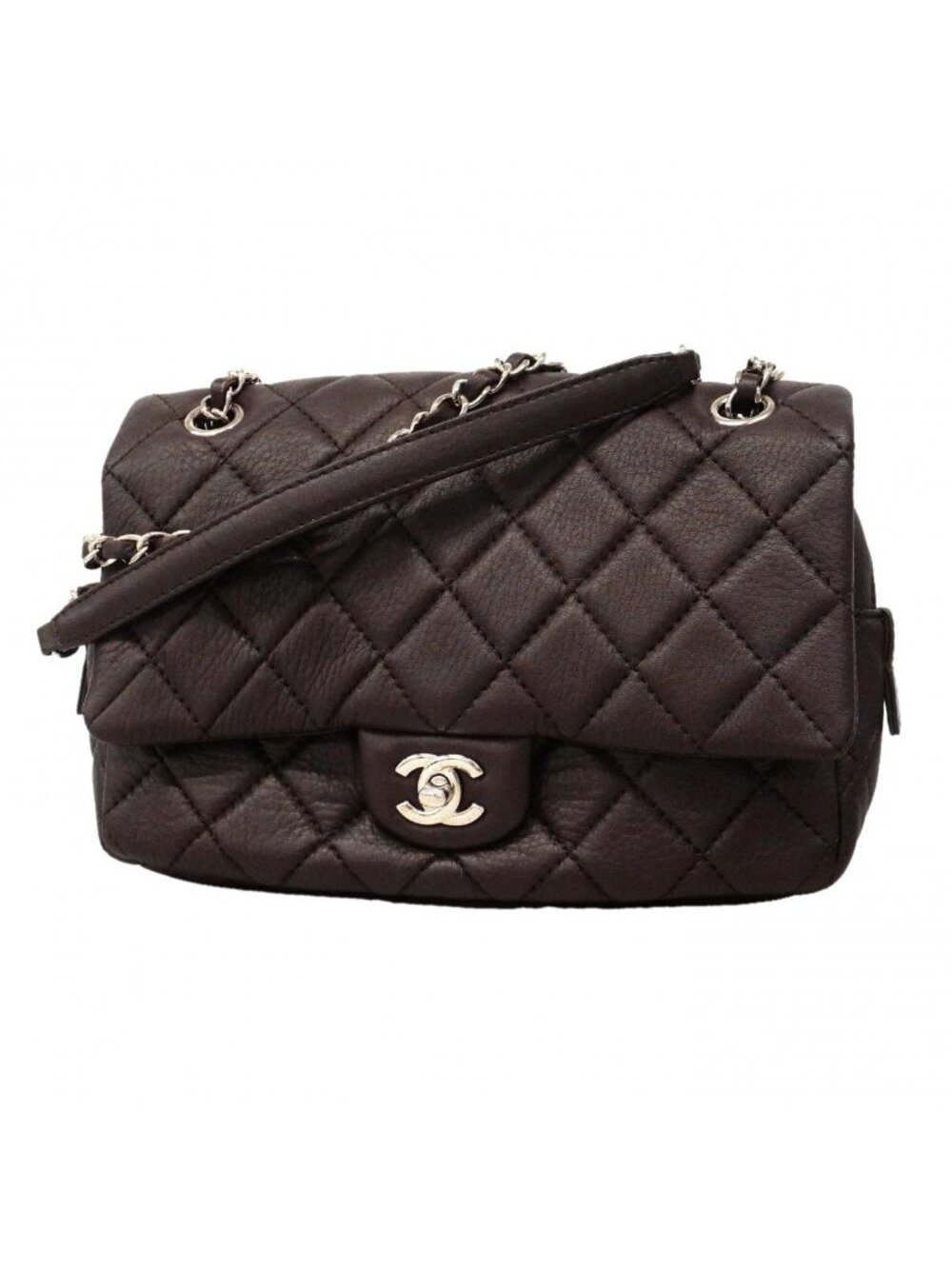 Chanel Shoulder Bag Quilted Calf Brown Silver